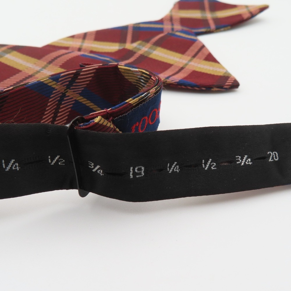 Rooster Bow Tie Red Blue Yellow Plaid 2.5" Wide Self Tie Silk - Picture 5 of 5